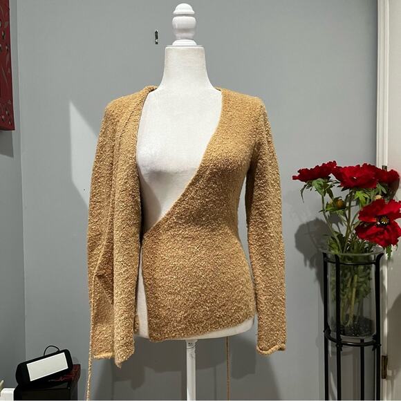 NEW Moda Intl Wool Chenille Wrap Tie Fitted Acrylic Plunge Neck Sweater S NWOT - Picture 3 of 16